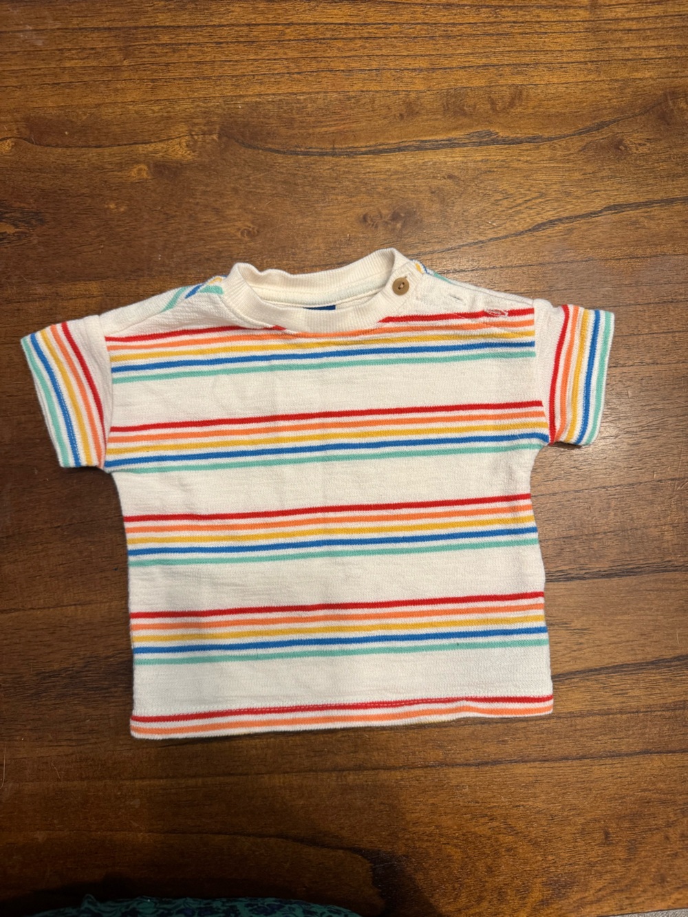 Old Navy Cream Tee with Rainbow Stripes